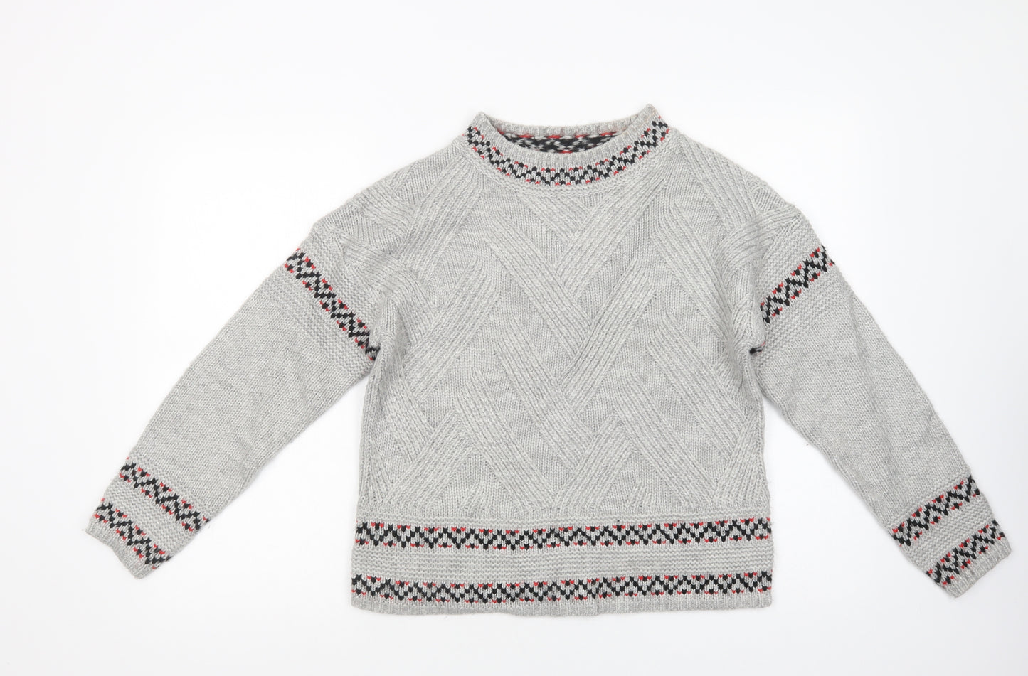 TU Womens Grey Mock Neck Geometric Acrylic Pullover Jumper Size 10