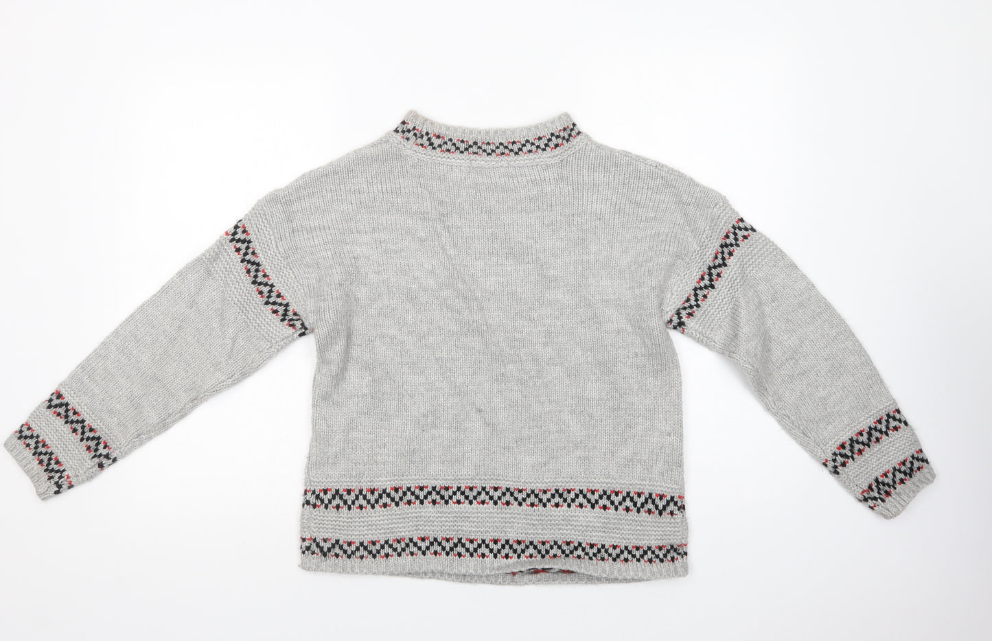 TU Womens Grey Mock Neck Geometric Acrylic Pullover Jumper Size 10
