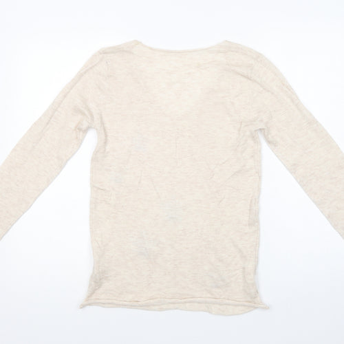 Vintage Dressing Womens Beige V-Neck  Polyester Pullover Jumper Size S   - Stars