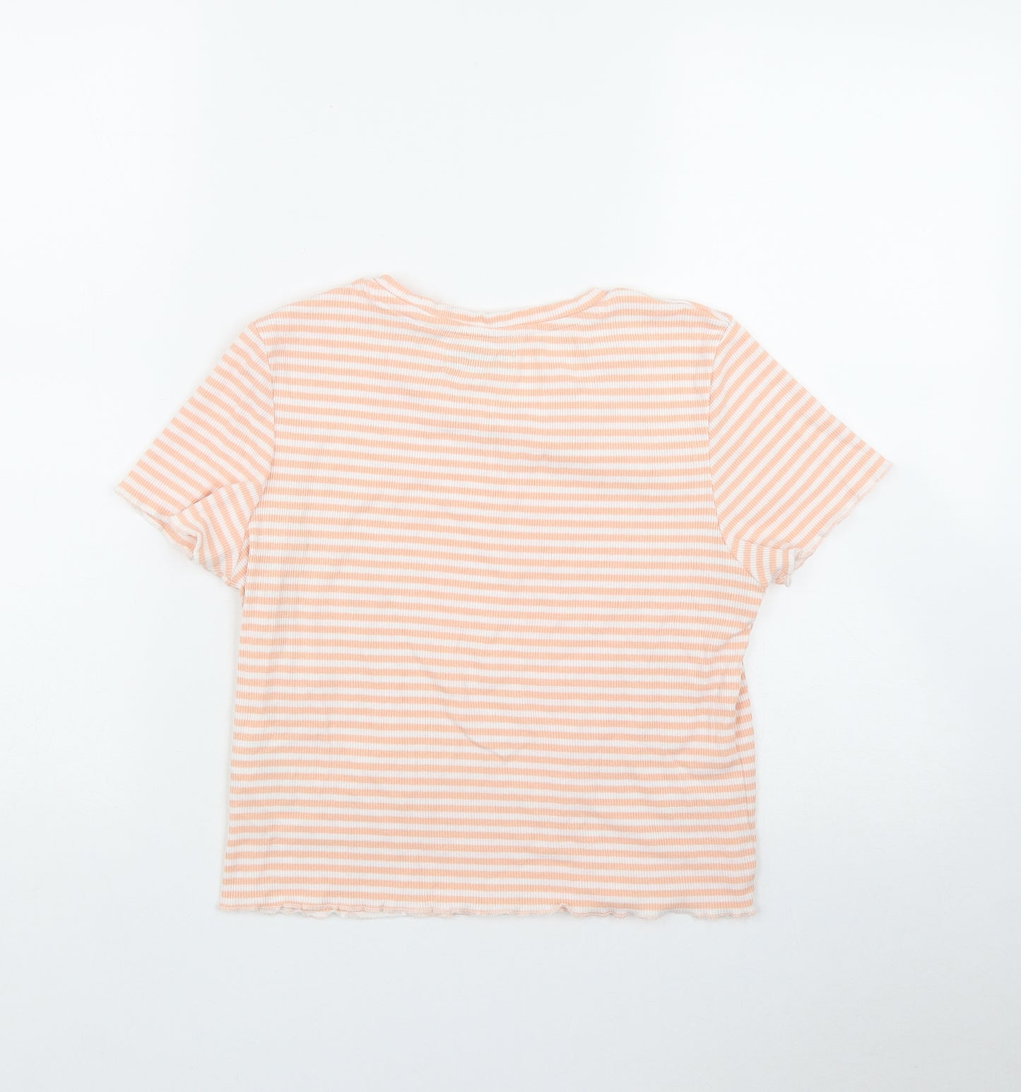 Brave Soul Womens Orange Striped Cotton Basic T-Shirt Size M Round Neck