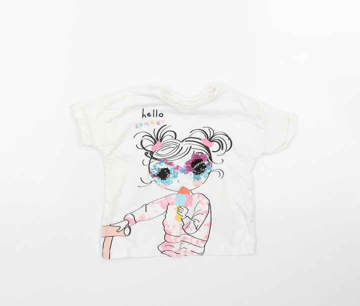 Matalan Girls White Cotton Basic T-Shirt Size 9-12 Months Round Neck - 'Hello Summer'