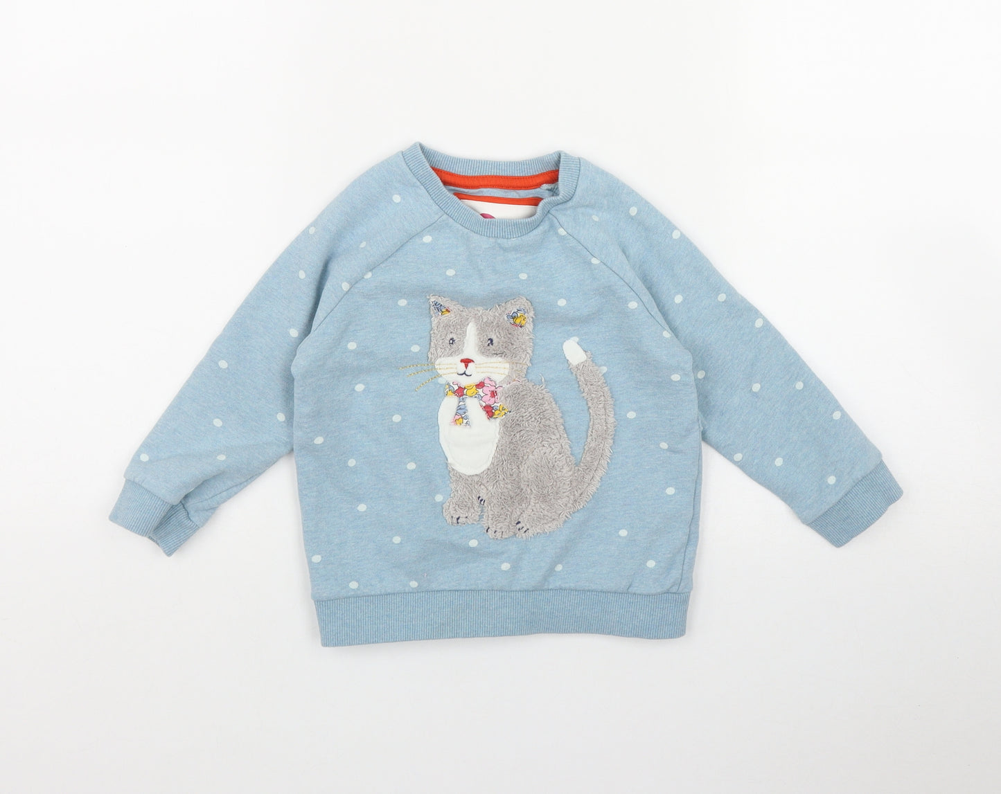 Mini Boden Girls Blue Polka Dot Cotton Pullover Sweatshirt Size 2-3 Years   - Cat