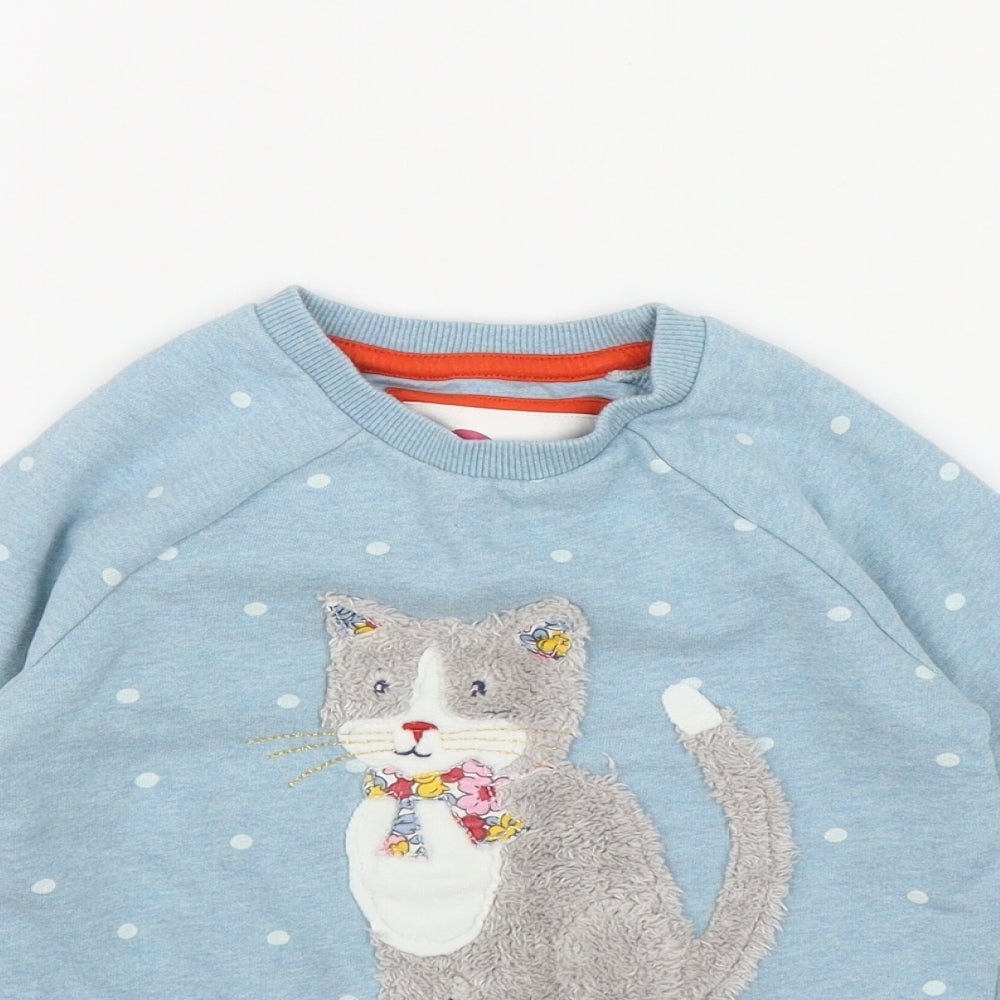 Mini Boden Girls Blue Polka Dot Cotton Pullover Sweatshirt Size 2-3 Years   - Cat