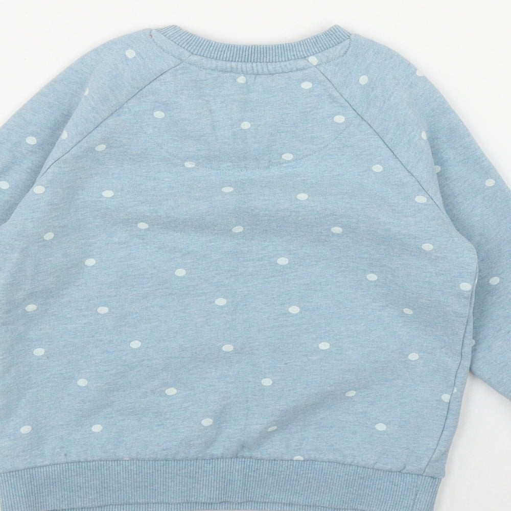 Mini Boden Girls Blue Polka Dot Cotton Pullover Sweatshirt Size 2-3 Years   - Cat