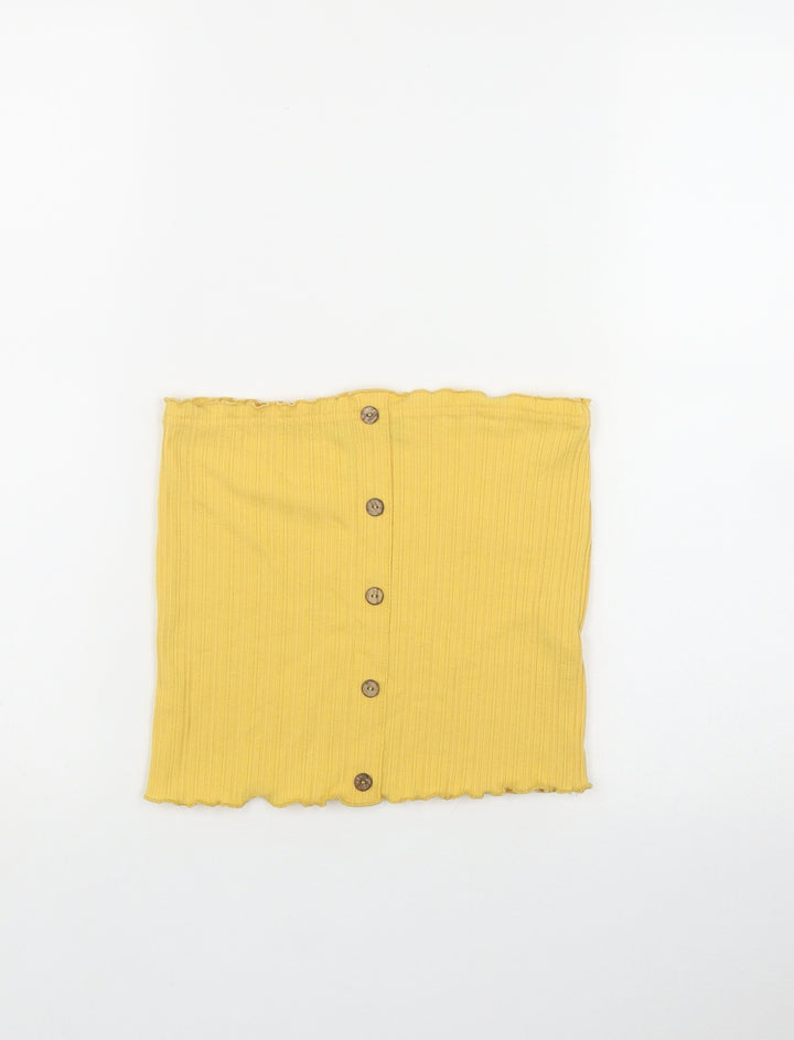 New Look Womens Yellow Polyester Basic T-Shirt Size 12 Off the Shoulder