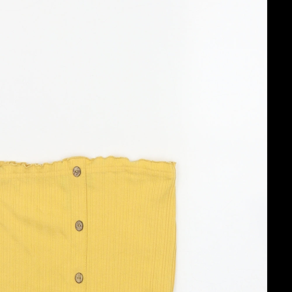 New Look Womens Yellow  Polyester Basic T-Shirt Size 12 Off the Shoulder