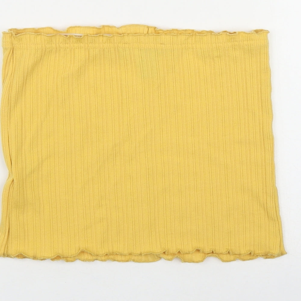 New Look Womens Yellow  Polyester Basic T-Shirt Size 12 Off the Shoulder