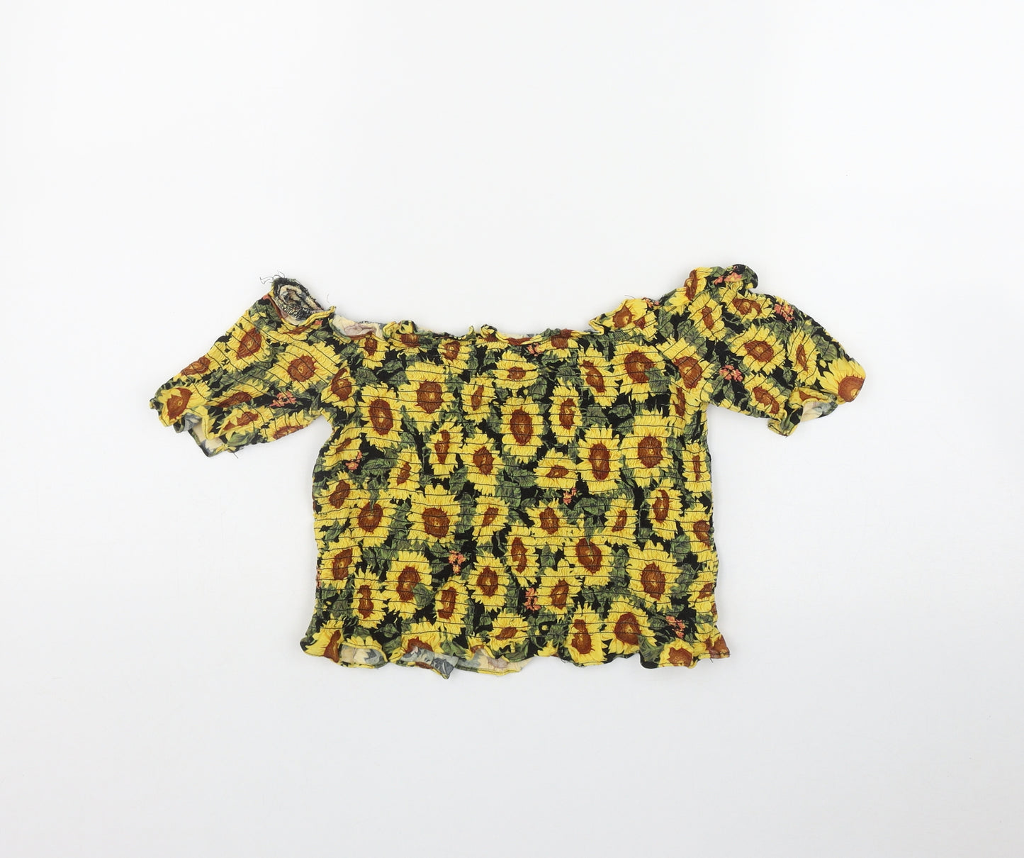 FOREVER 21 Womens Multicoloured Floral  Basic T-Shirt Size M Off the Shoulder - Sunflower