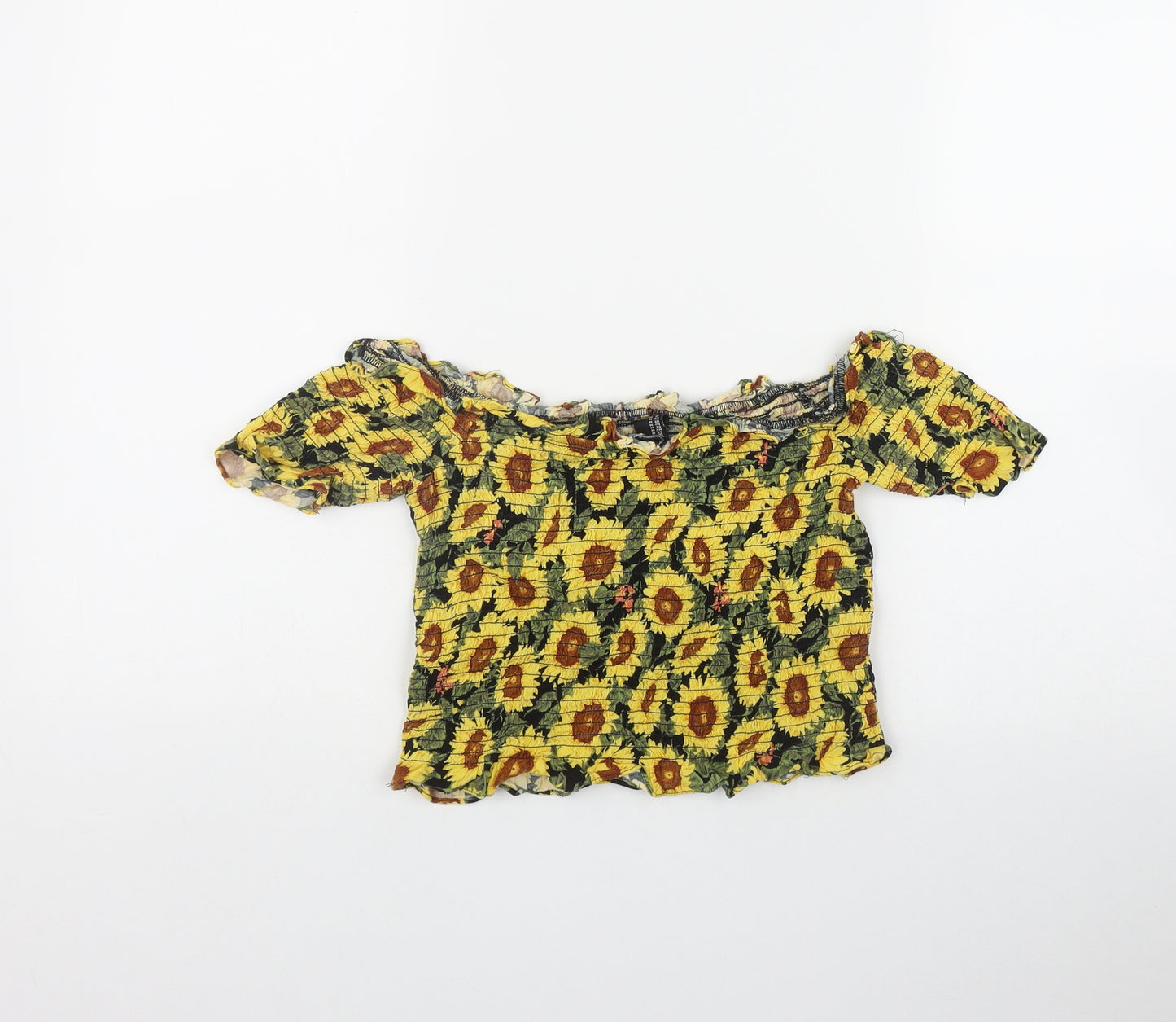 FOREVER 21 Womens Multicoloured Floral  Basic T-Shirt Size M Off the Shoulder - Sunflower