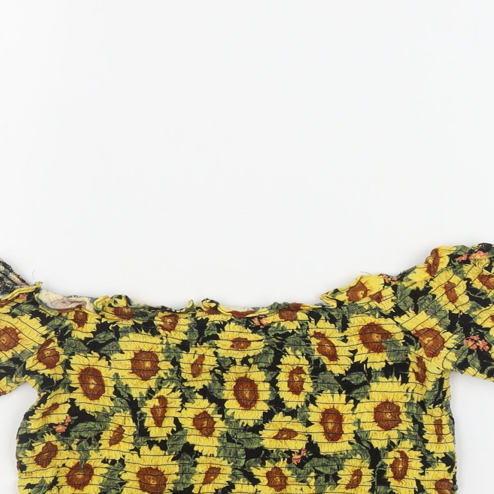 FOREVER 21 Womens Multicoloured Floral  Basic T-Shirt Size M Off the Shoulder - Sunflower