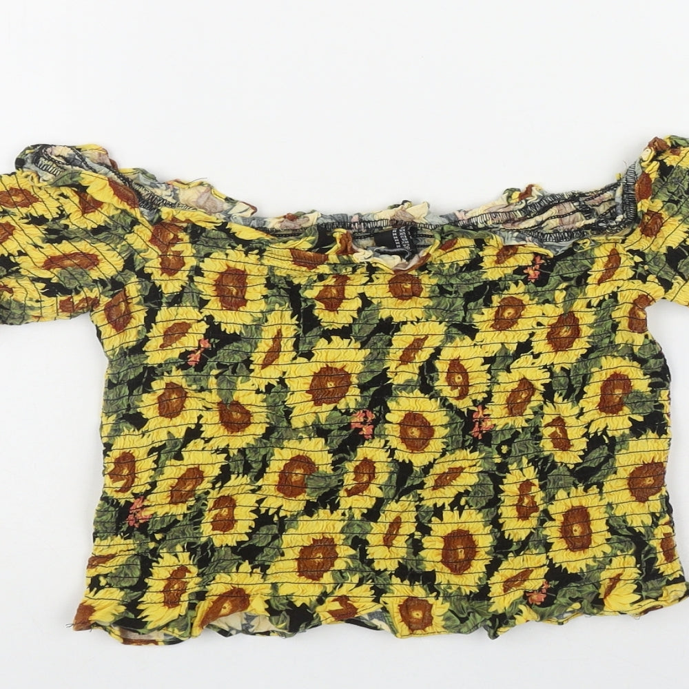 FOREVER 21 Womens Multicoloured Floral  Basic T-Shirt Size M Off the Shoulder - Sunflower