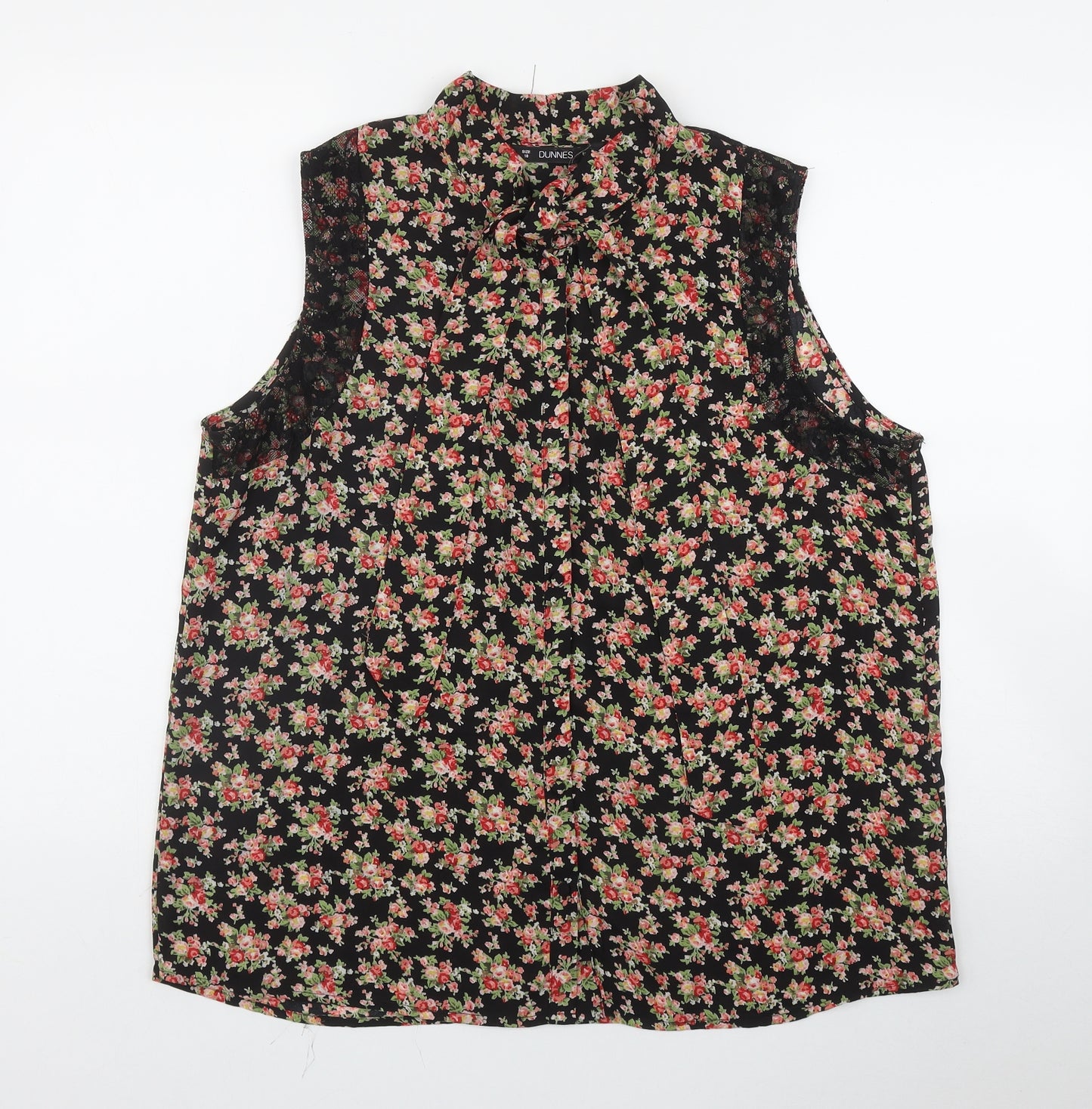 Dunnes Stores Womens Black Floral Polyester Basic Tank Size 18 High Neck