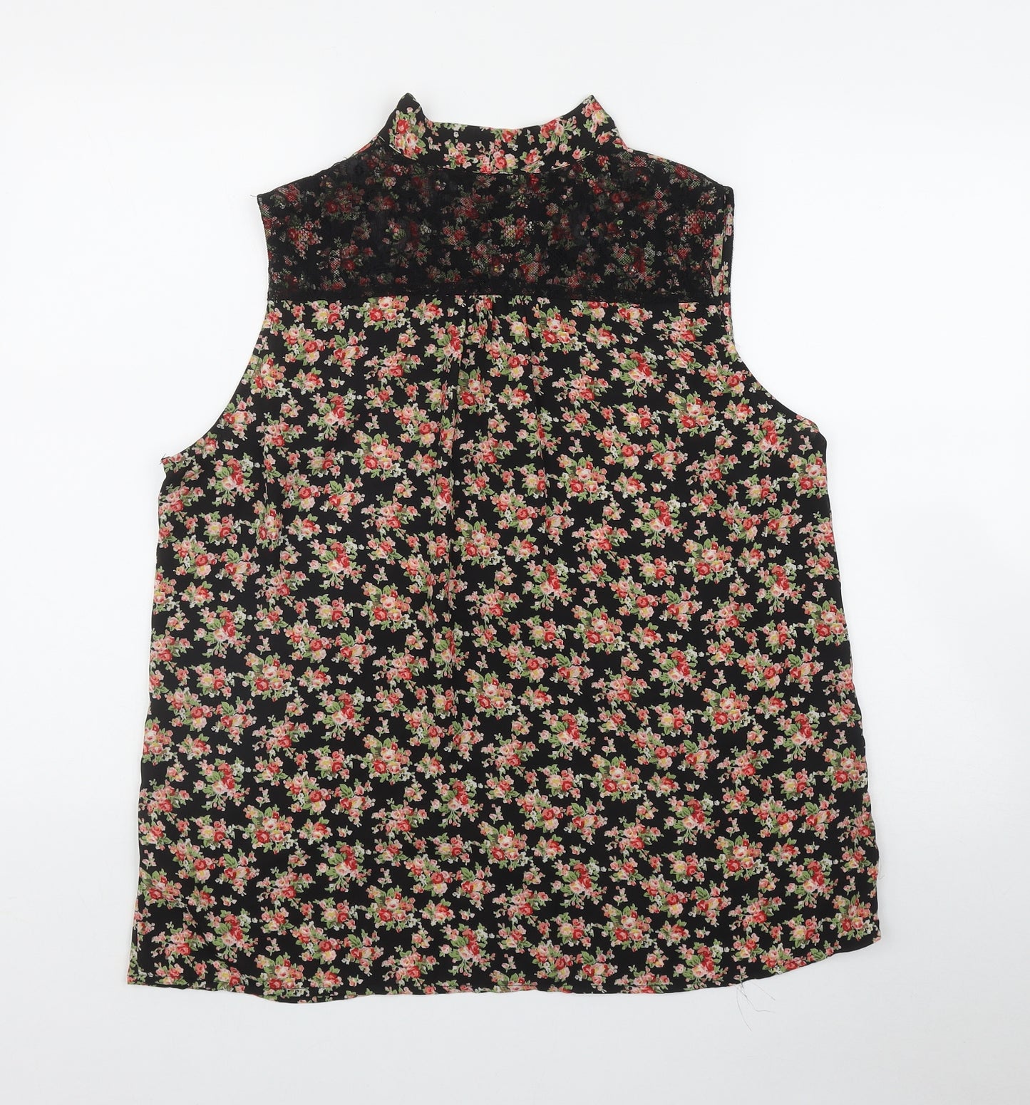 Dunnes Stores Womens Black Floral Polyester Basic Tank Size 18 High Neck