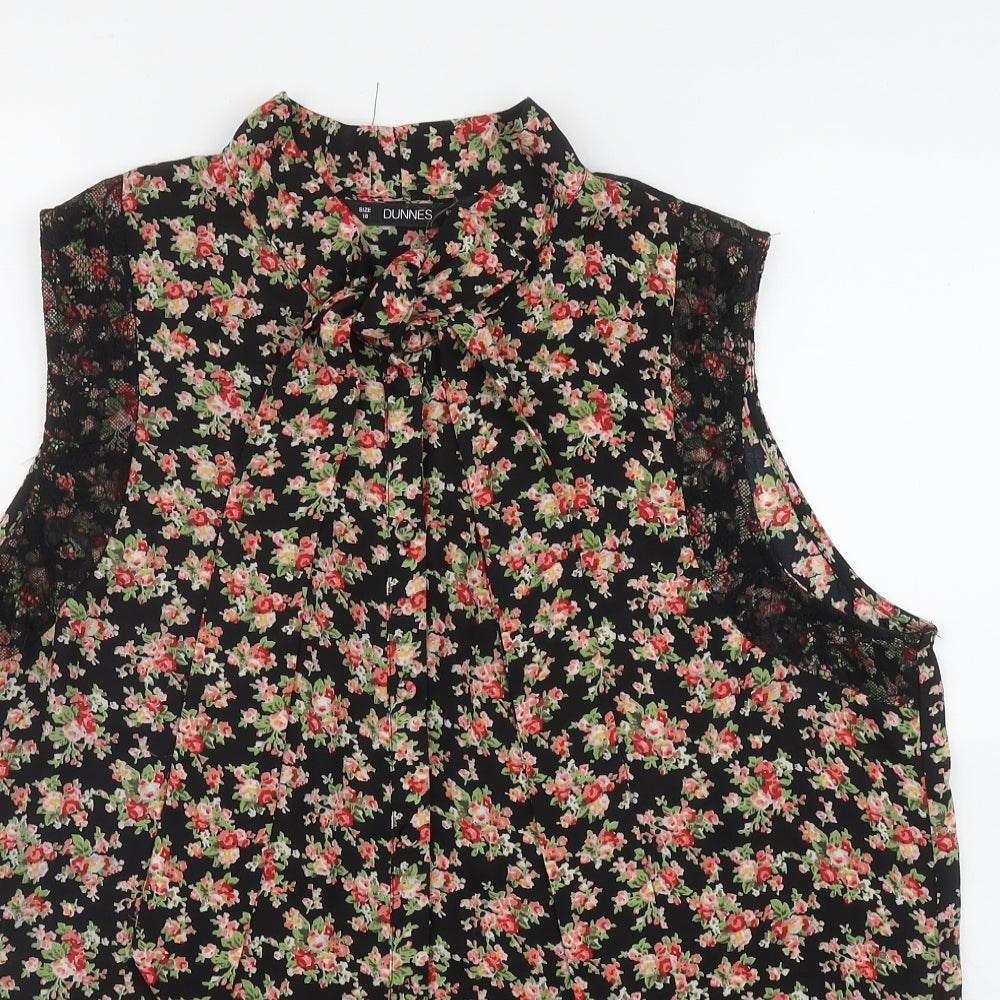 Dunnes Stores Womens Black Floral Polyester Basic Tank Size 18 High Neck
