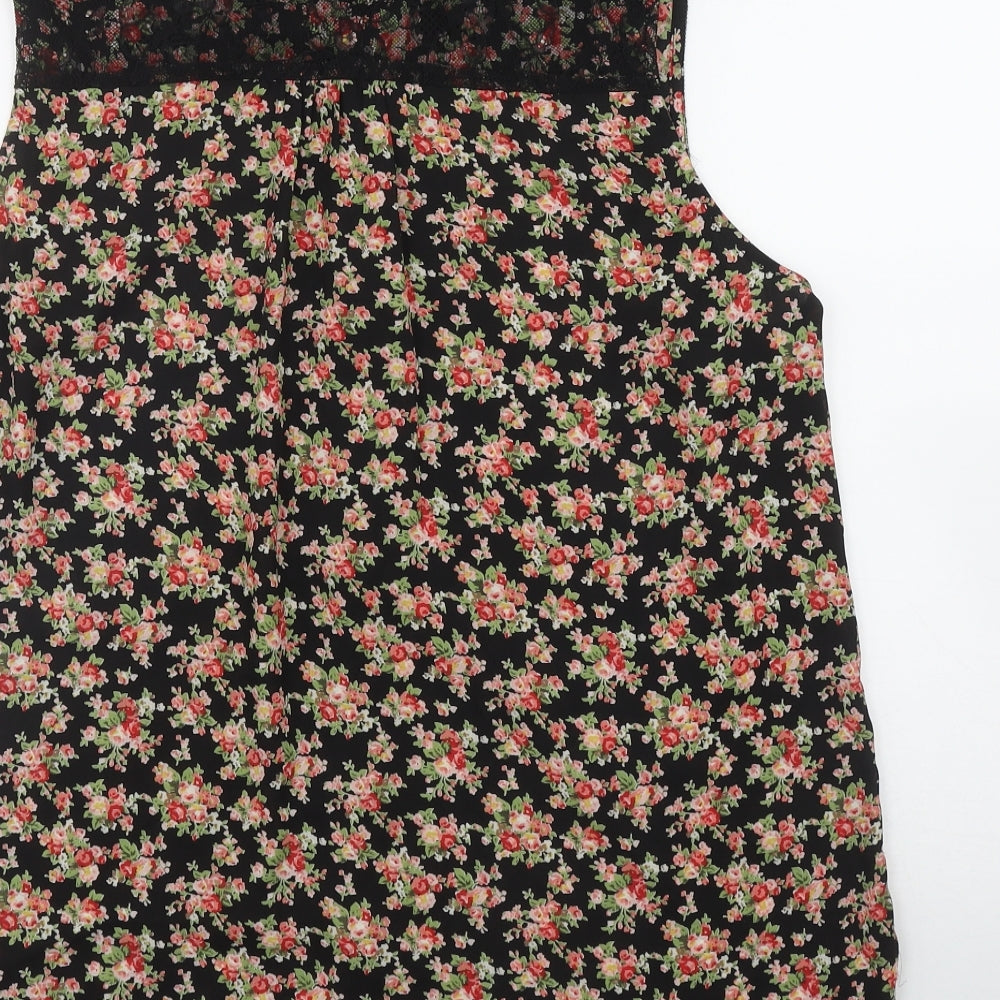 Dunnes Stores Womens Black Floral Polyester Basic Tank Size 18 High Neck