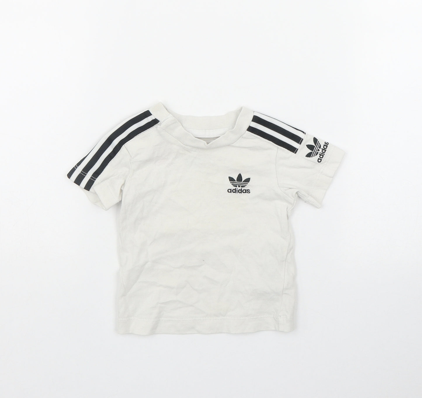adidas Baby White  Cotton Basic T-Shirt Size 6-9 Months Round Neck Snap