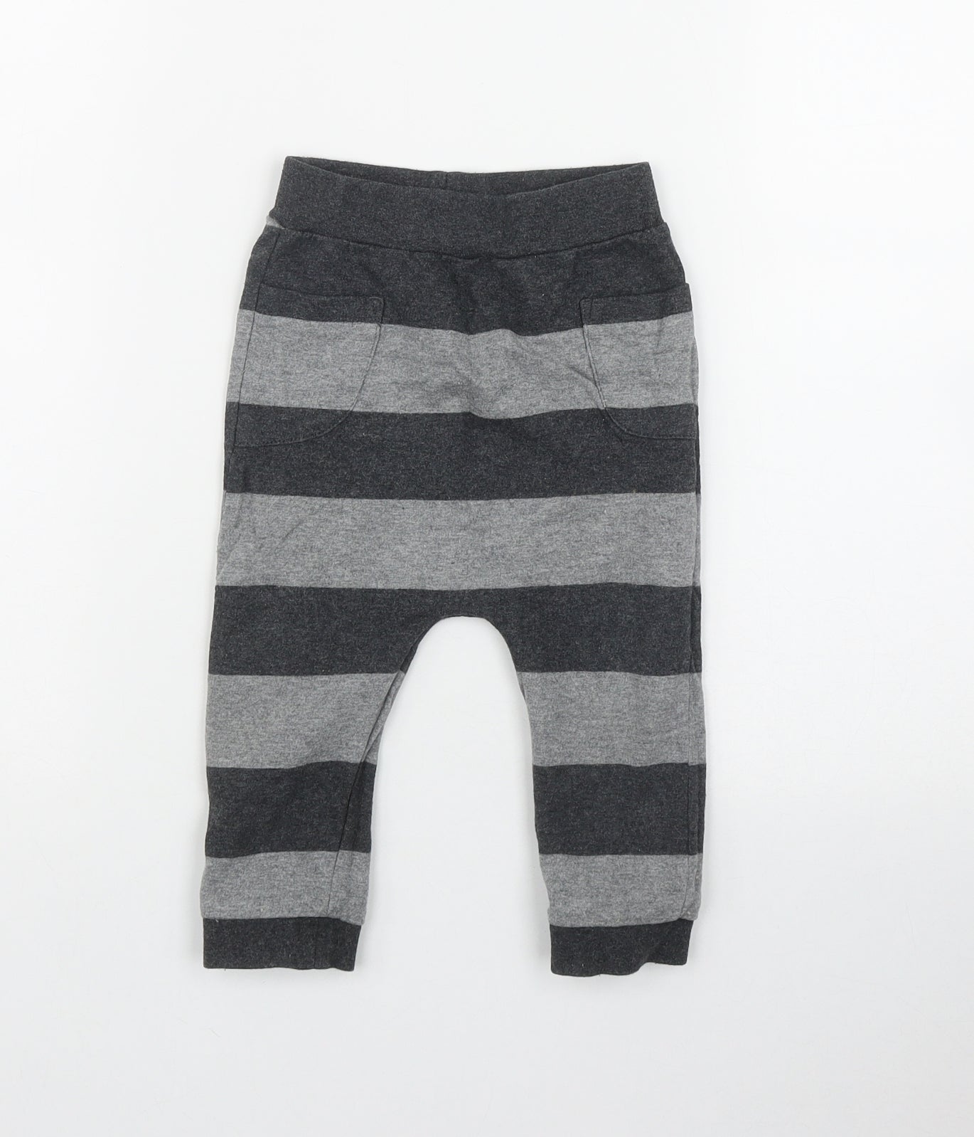 TU Boys Grey Striped Cotton Jogger Leggings Size 12-18 Months