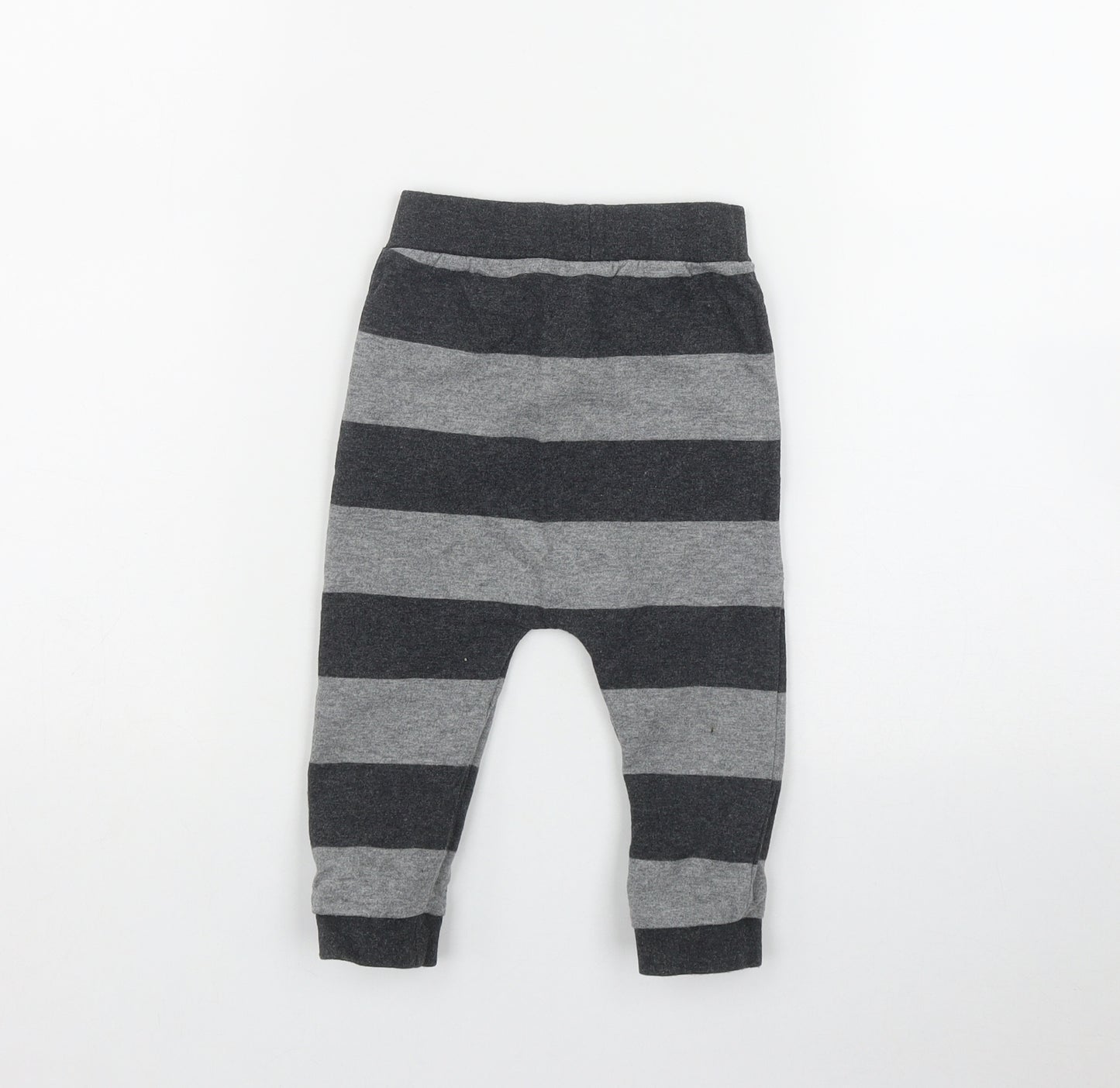 TU Boys Grey Striped Cotton Jogger Leggings Size 12-18 Months