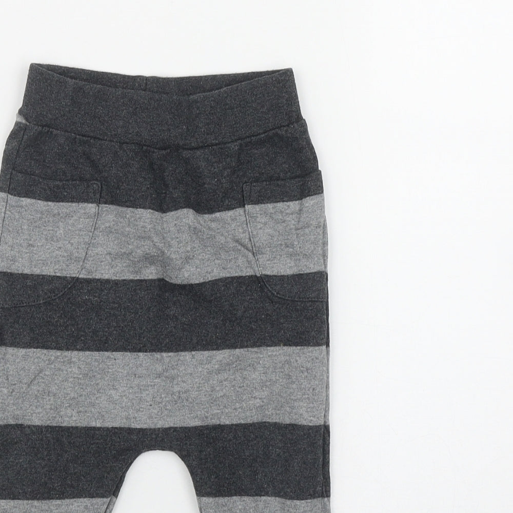 TU Boys Grey Striped Cotton Jogger Leggings Size 12-18 Months