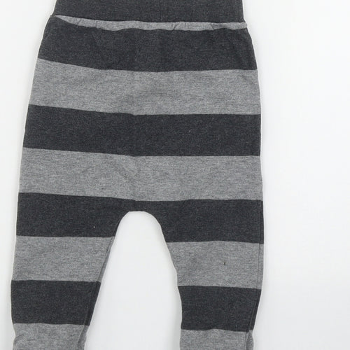 TU Boys Grey Striped Cotton Jogger Leggings Size 12-18 Months