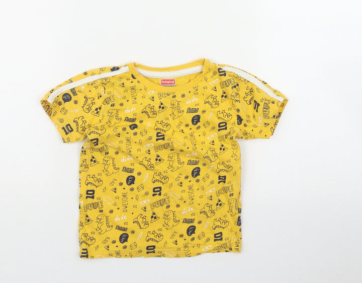 Babyhug Boys Yellow Geometric Cotton Basic T-Shirt Size 3-4 Years Round Neck  - Dinosaur Print