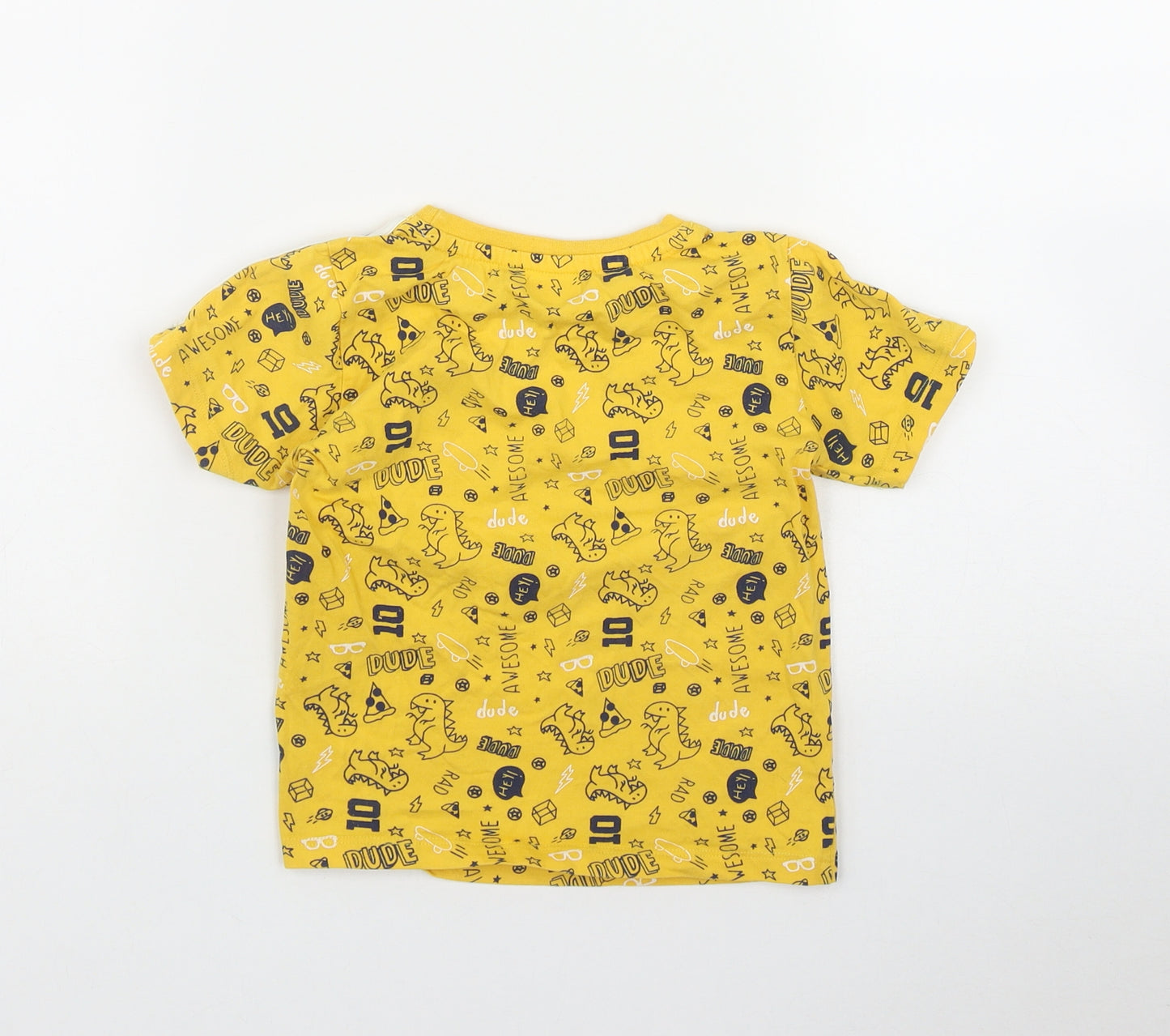 Babyhug Boys Yellow Geometric Cotton Basic T-Shirt Size 3-4 Years Round Neck  - Dinosaur Print