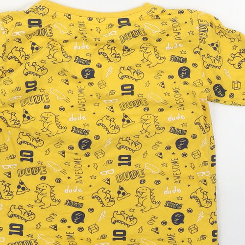 Babyhug Boys Yellow Geometric Cotton Basic T-Shirt Size 3-4 Years Round Neck  - Dinosaur Print