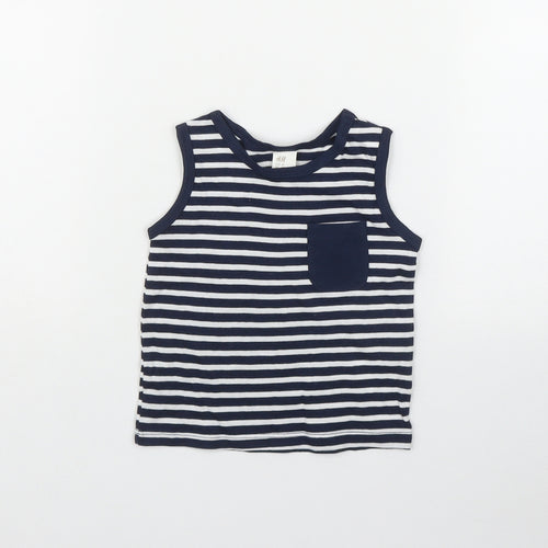 H&M Boys Blue Striped Cotton Basic Tank Size 3-6 Months Roll Neck
