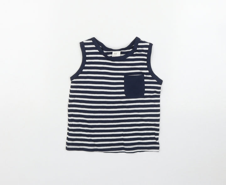 H&M Boys Blue Striped Cotton Basic Tank Size 3-6 Months Roll Neck