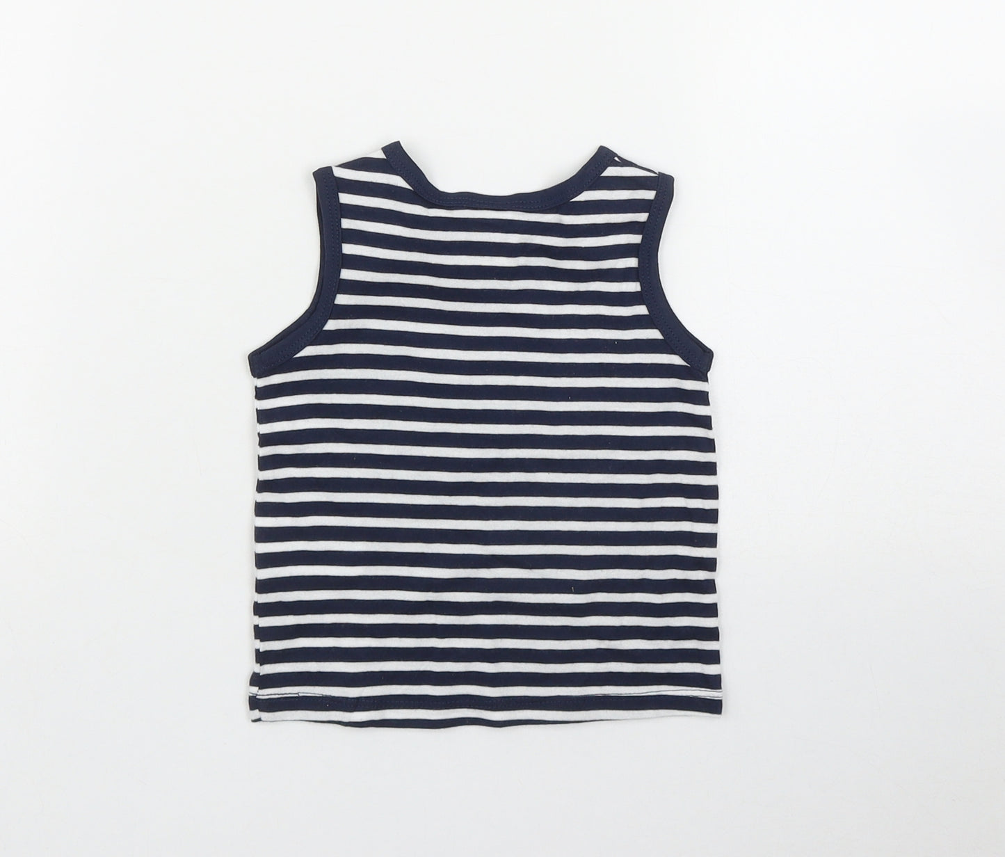 H&M Boys Blue Striped Cotton Basic Tank Size 3-6 Months Roll Neck
