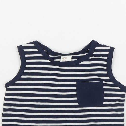 H&M Boys Blue Striped Cotton Basic Tank Size 3-6 Months Roll Neck