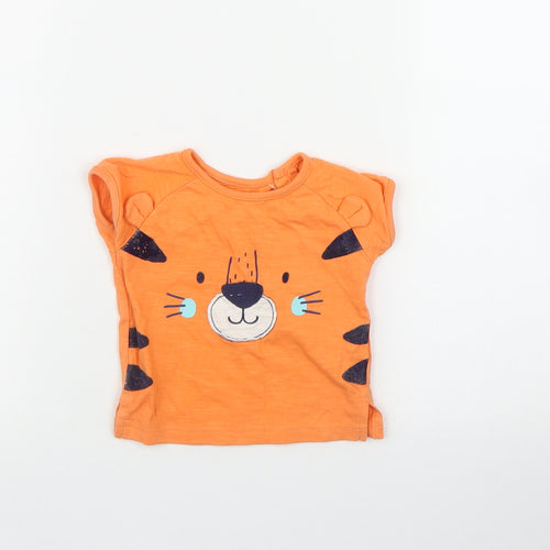 Dunnes Stores Boys Orange  Cotton Basic T-Shirt Size 3-6 Months Round Neck Snap - Tiger