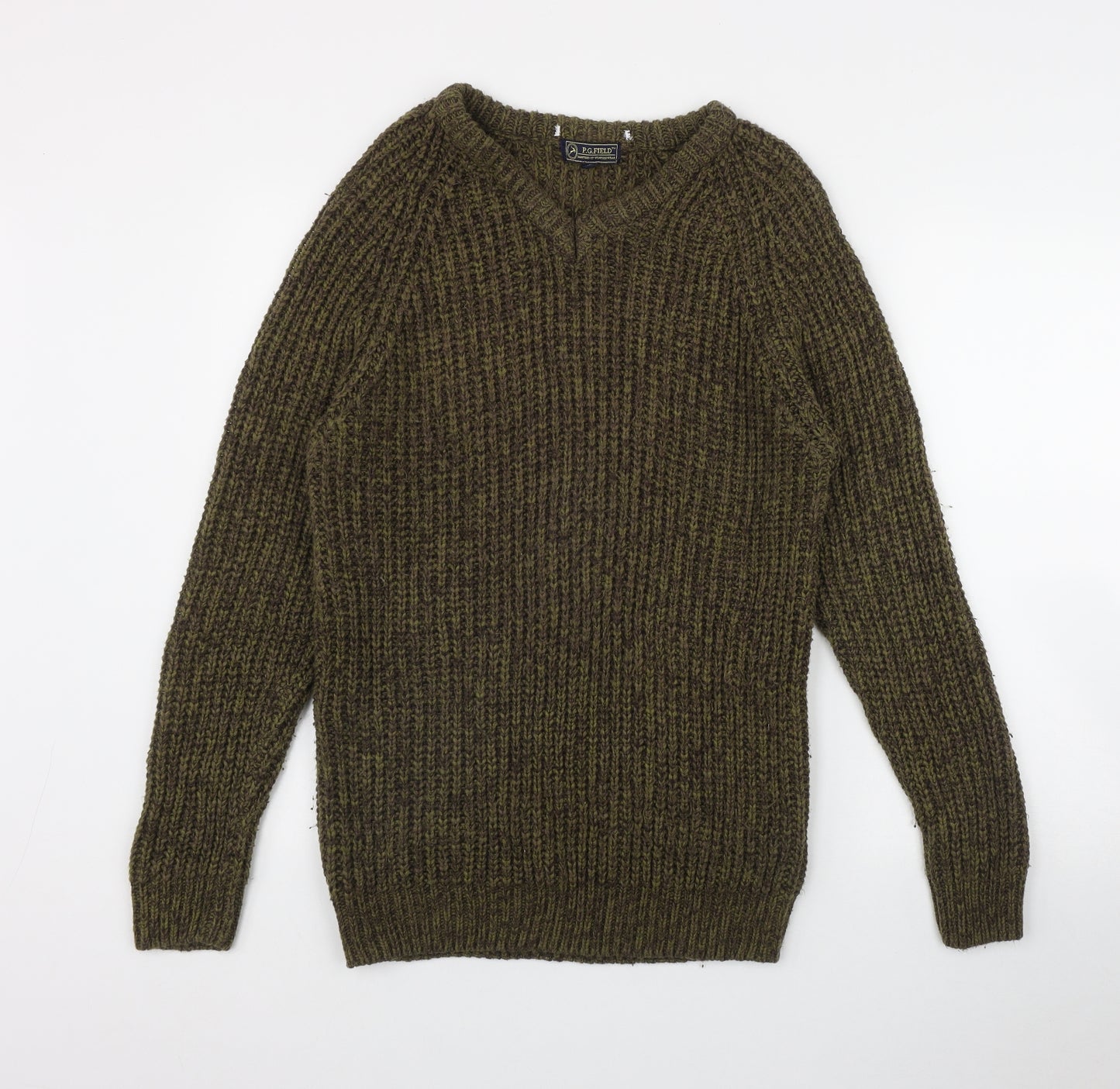 P G Field Mens Green V-Neck  Acrylic Pullover Jumper Size M