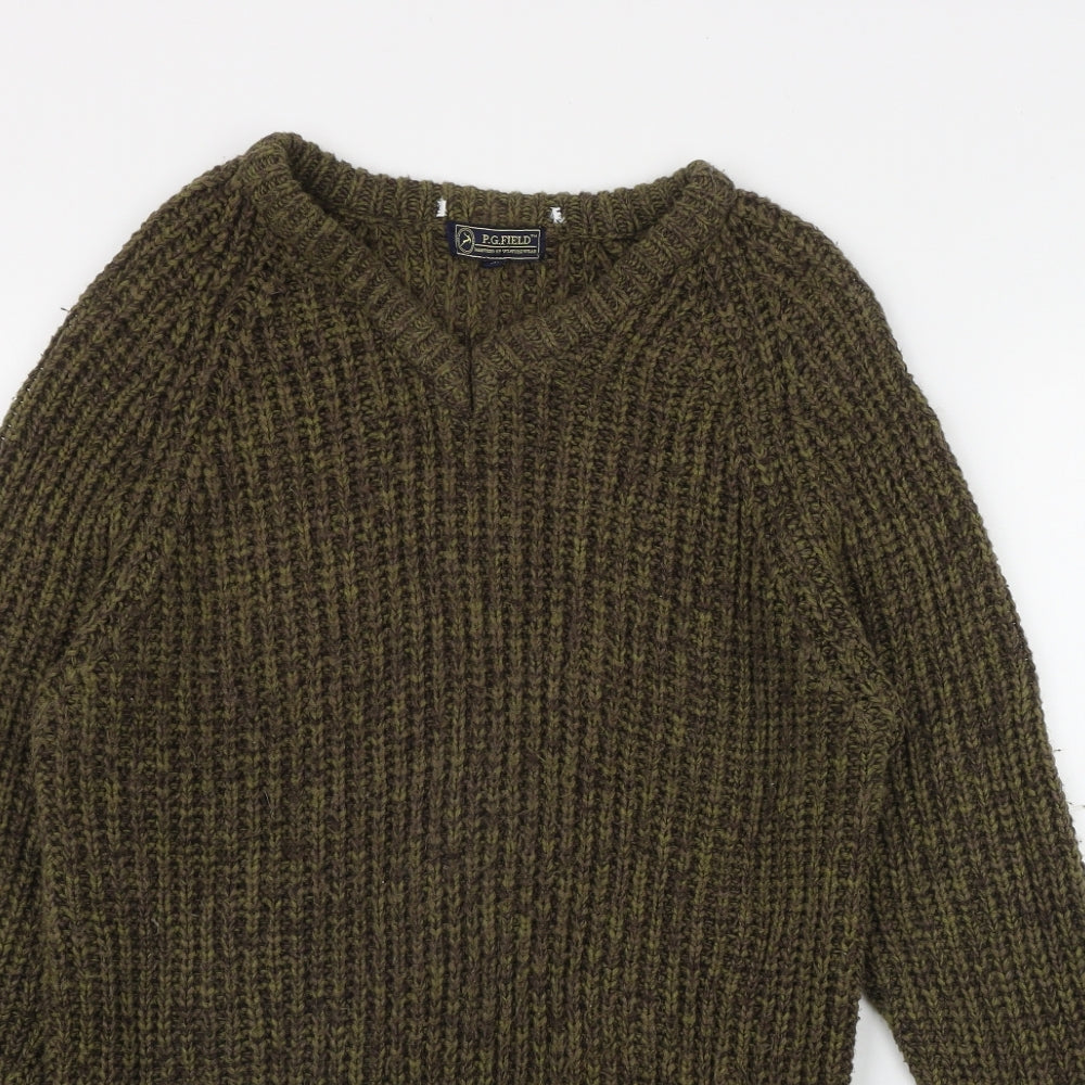 P G Field Mens Green V-Neck  Acrylic Pullover Jumper Size M