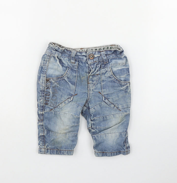 NEXT Boys Blue  Cotton Cargo Trousers Size 3-6 Months  Button