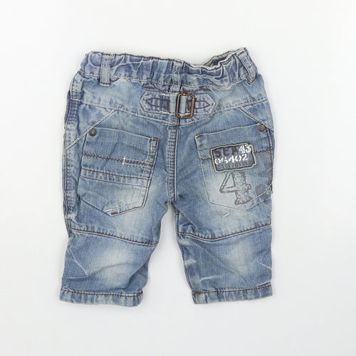 NEXT Boys Blue  Cotton Cargo Trousers Size 3-6 Months  Button