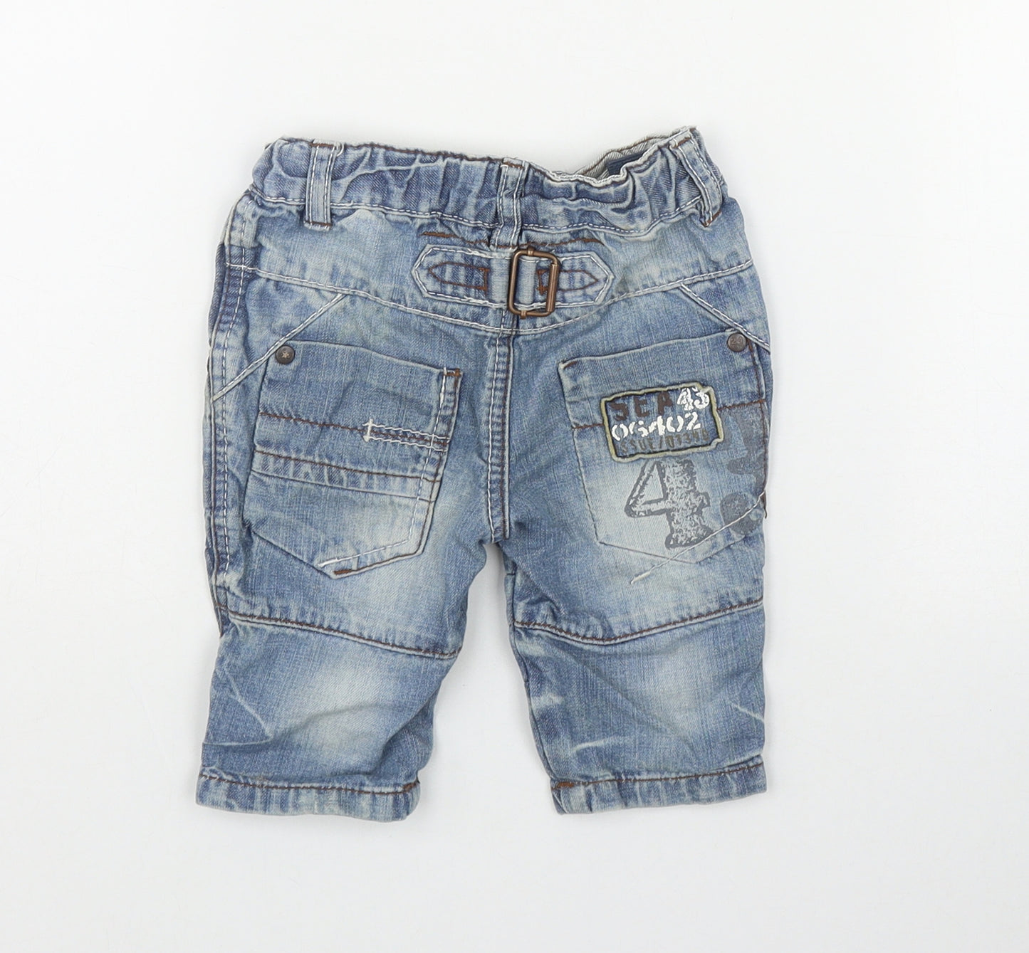 NEXT Boys Blue  Cotton Cargo Trousers Size 3-6 Months  Button