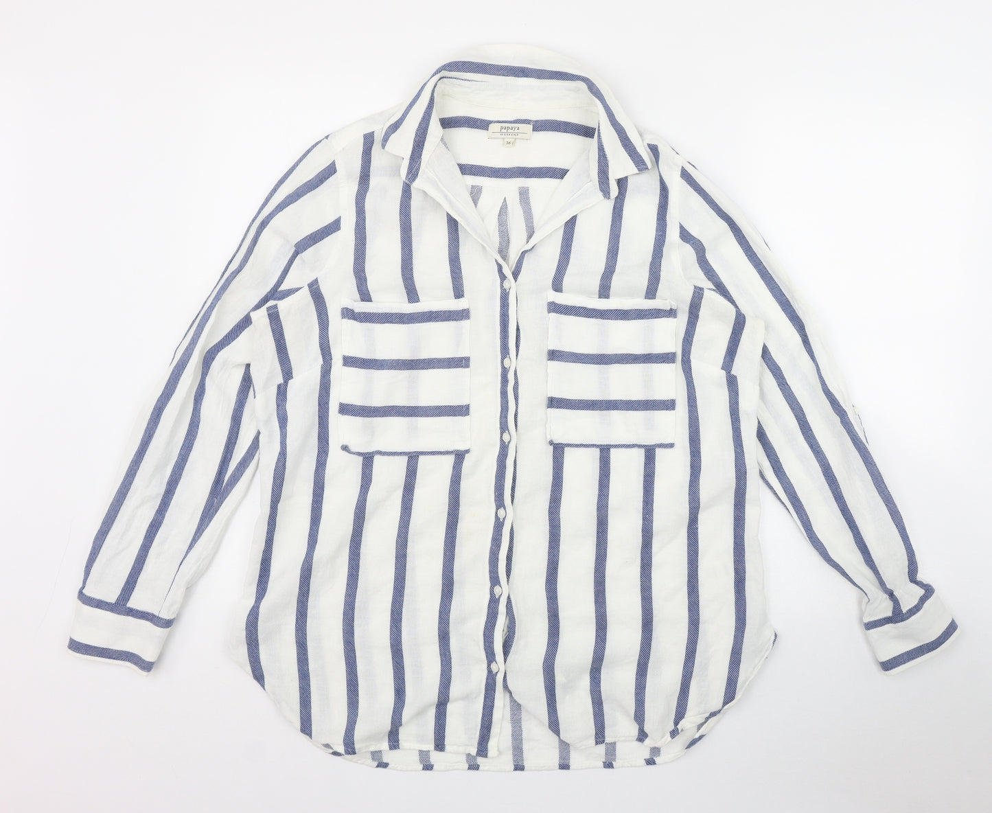 Papaya Womens White Striped Cotton Basic Button-Up Size 16 Collared