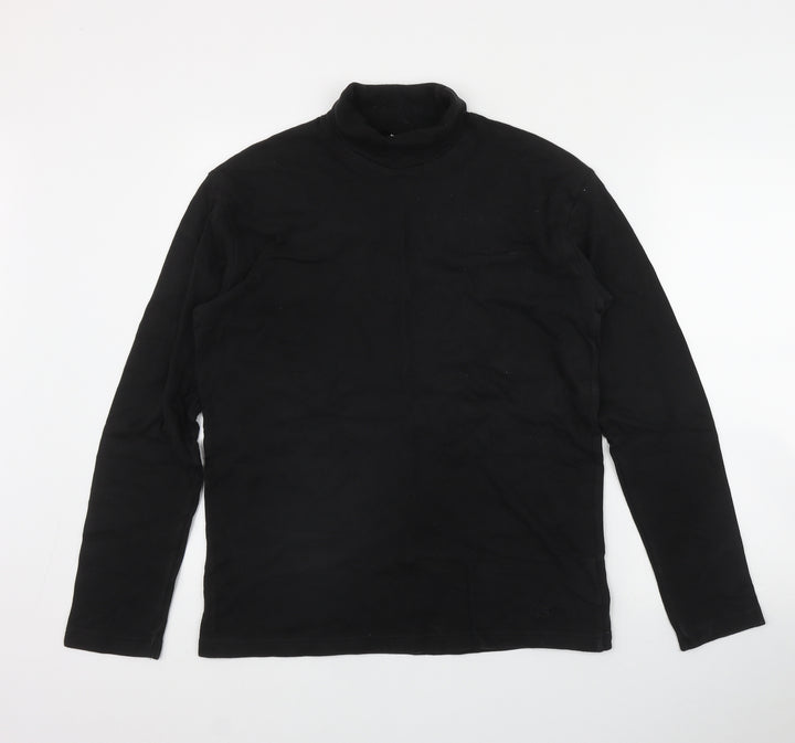 DECATHLON Mens Black Cotton T-Shirt Size M Roll Neck