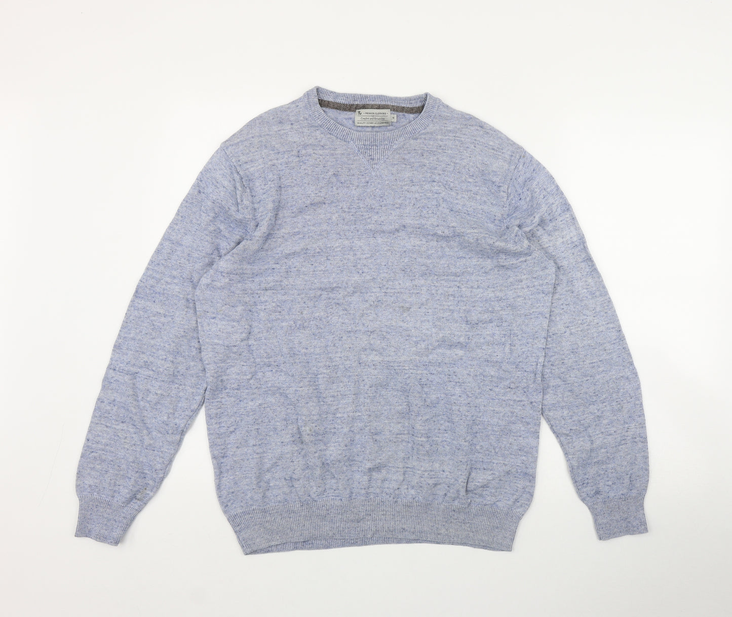 TU Mens Blue Round Neck  Cotton Pullover Jumper Size M