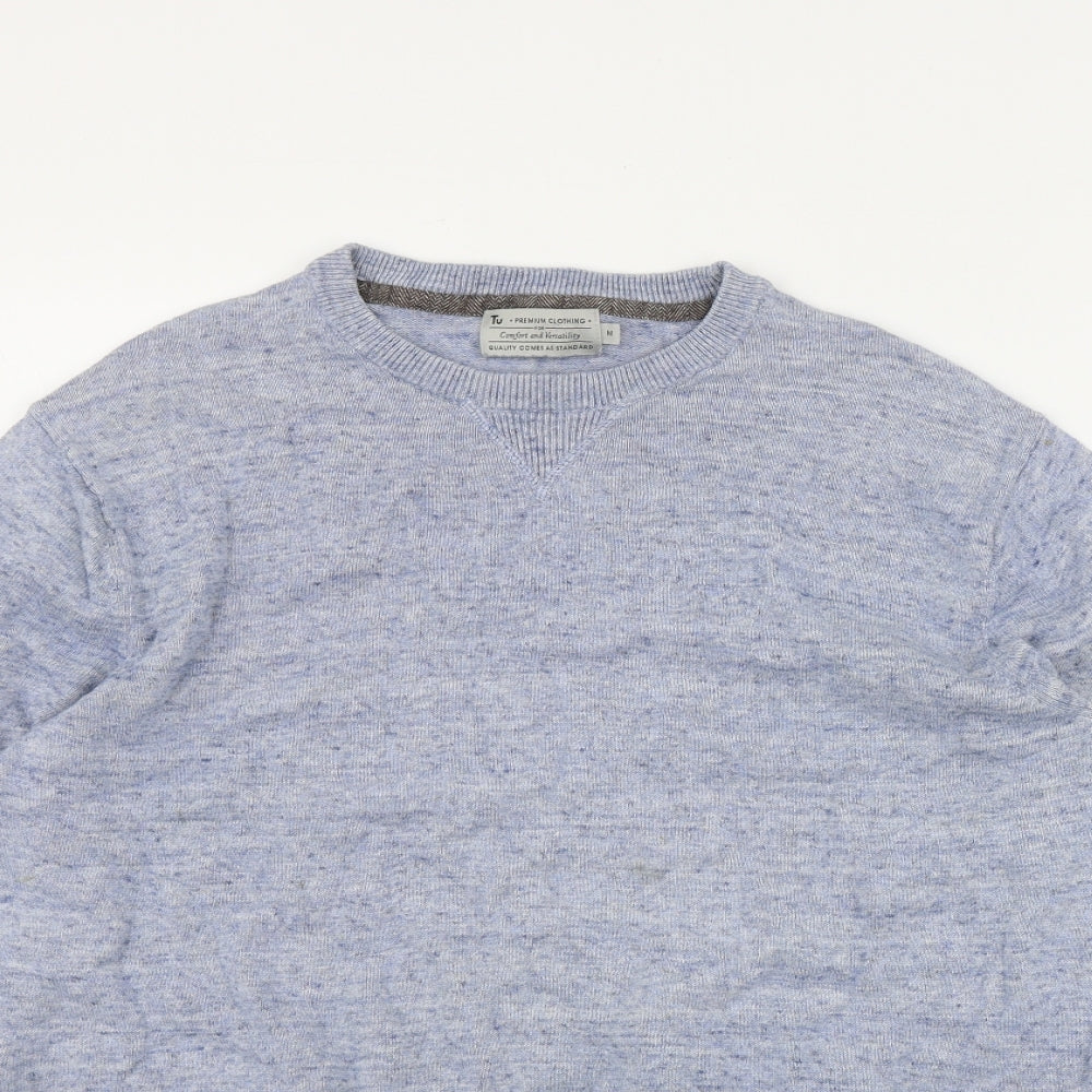 TU Mens Blue Round Neck  Cotton Pullover Jumper Size M