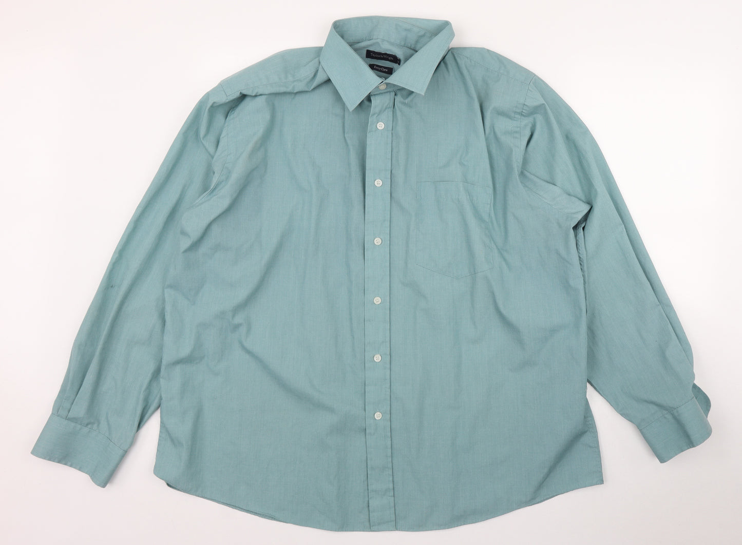 Taylor & Wright Mens Green  Polyester  Dress Shirt Size L Collared Button