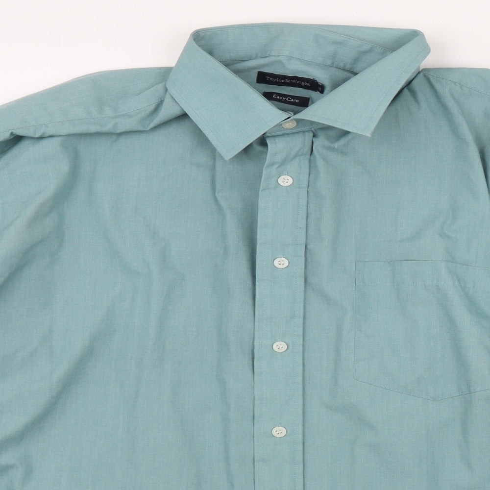 Taylor & Wright Mens Green  Polyester  Dress Shirt Size L Collared Button
