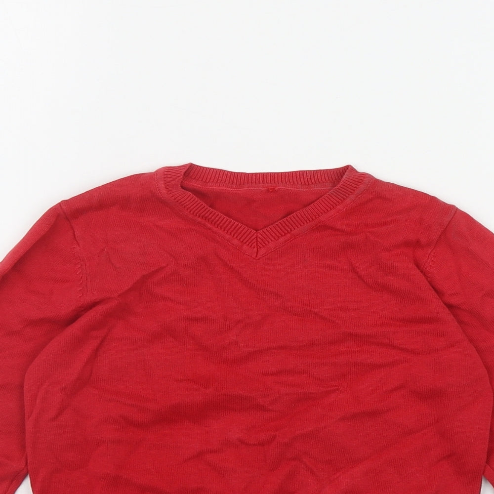 George Boys Red V-Neck  Cotton Pullover Jumper Size 5-6 Years