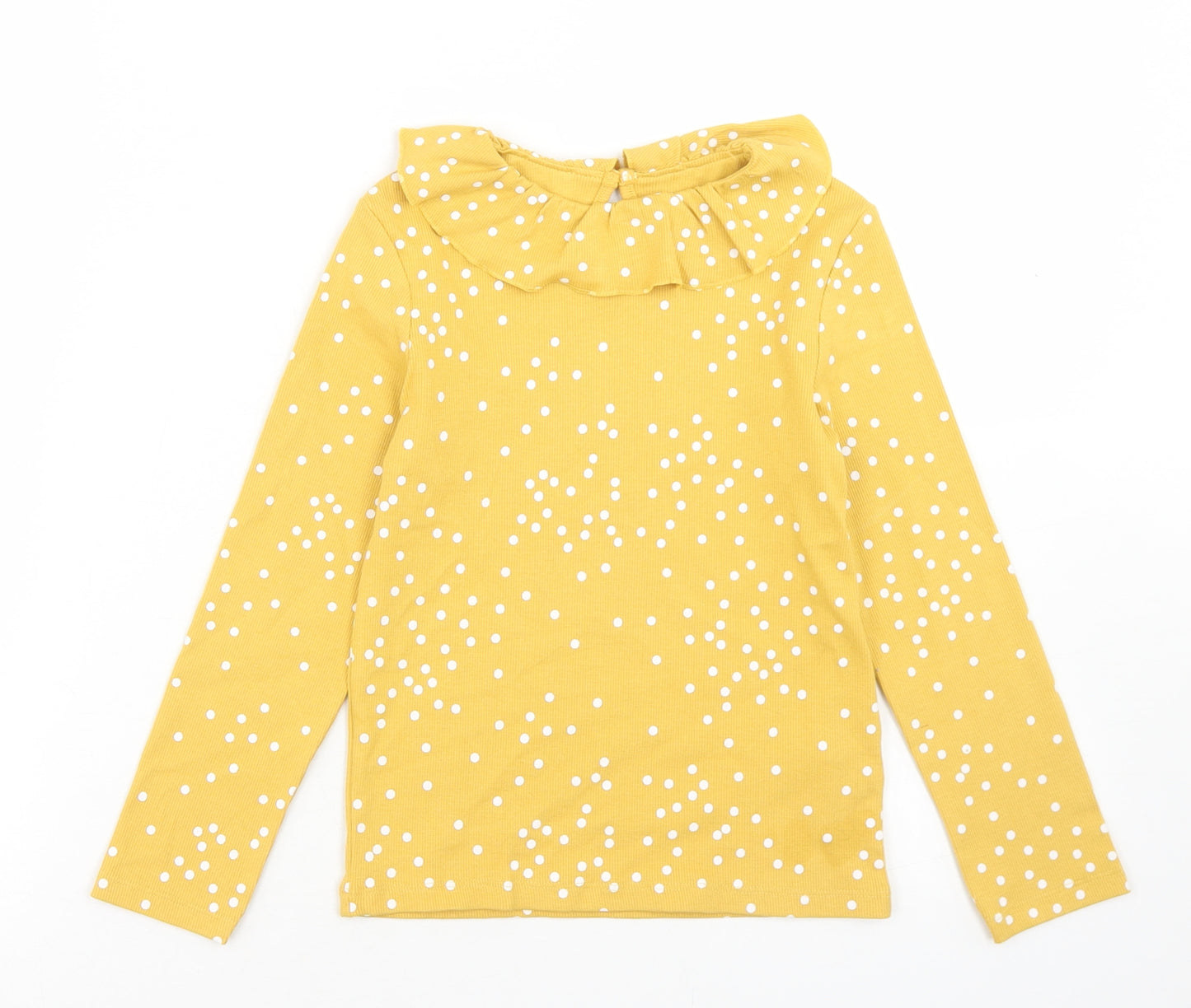 F&F Girls Yellow Polka Dot Cotton Basic T-Shirt Size 6-7 Years Collared Button