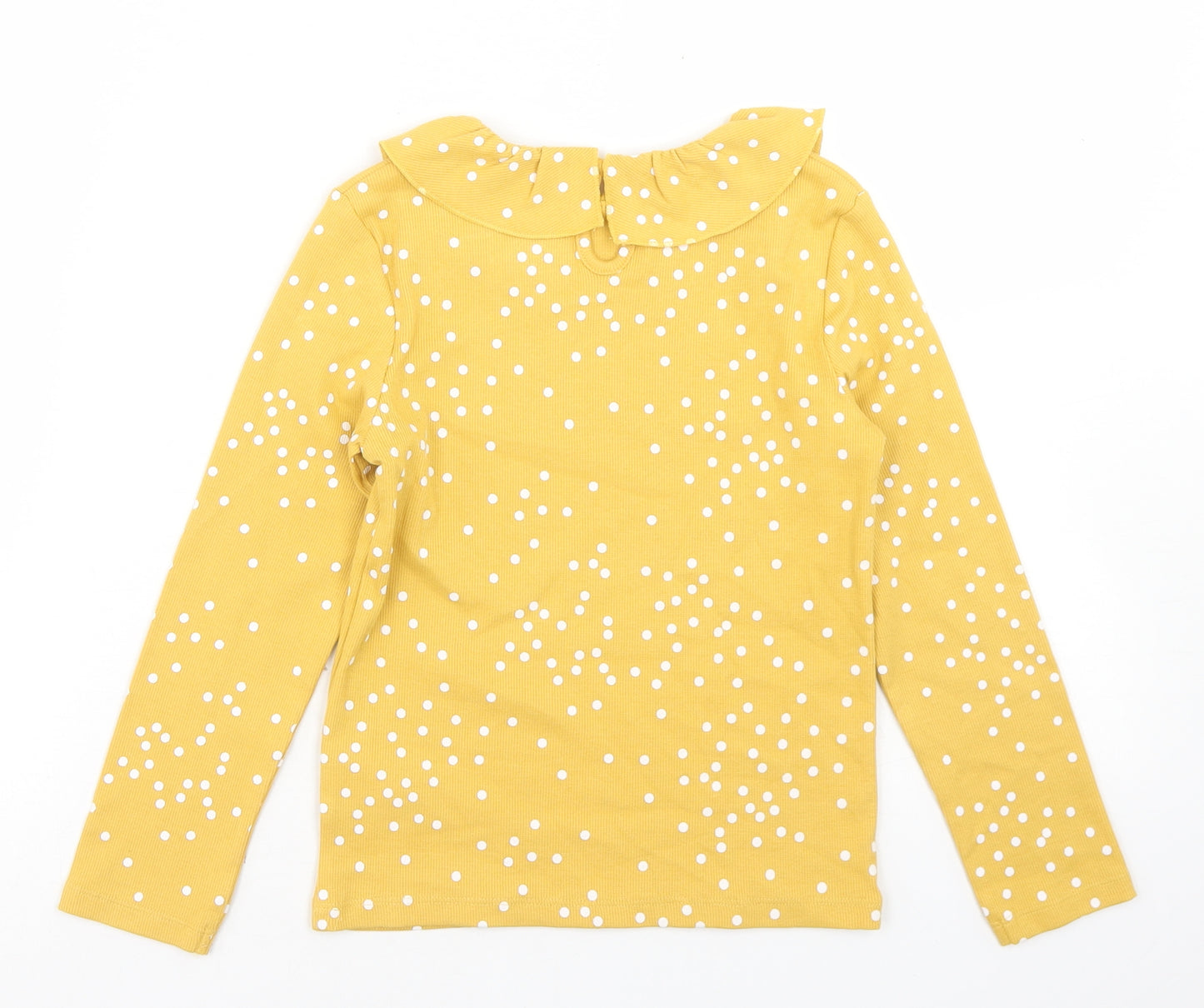 F&F Girls Yellow Polka Dot Cotton Basic T-Shirt Size 6-7 Years Collared Button