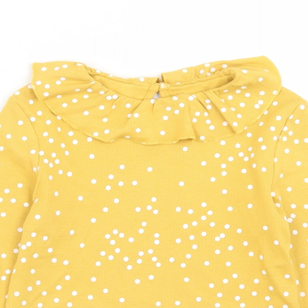F&F Girls Yellow Polka Dot Cotton Basic T-Shirt Size 6-7 Years Collared Button