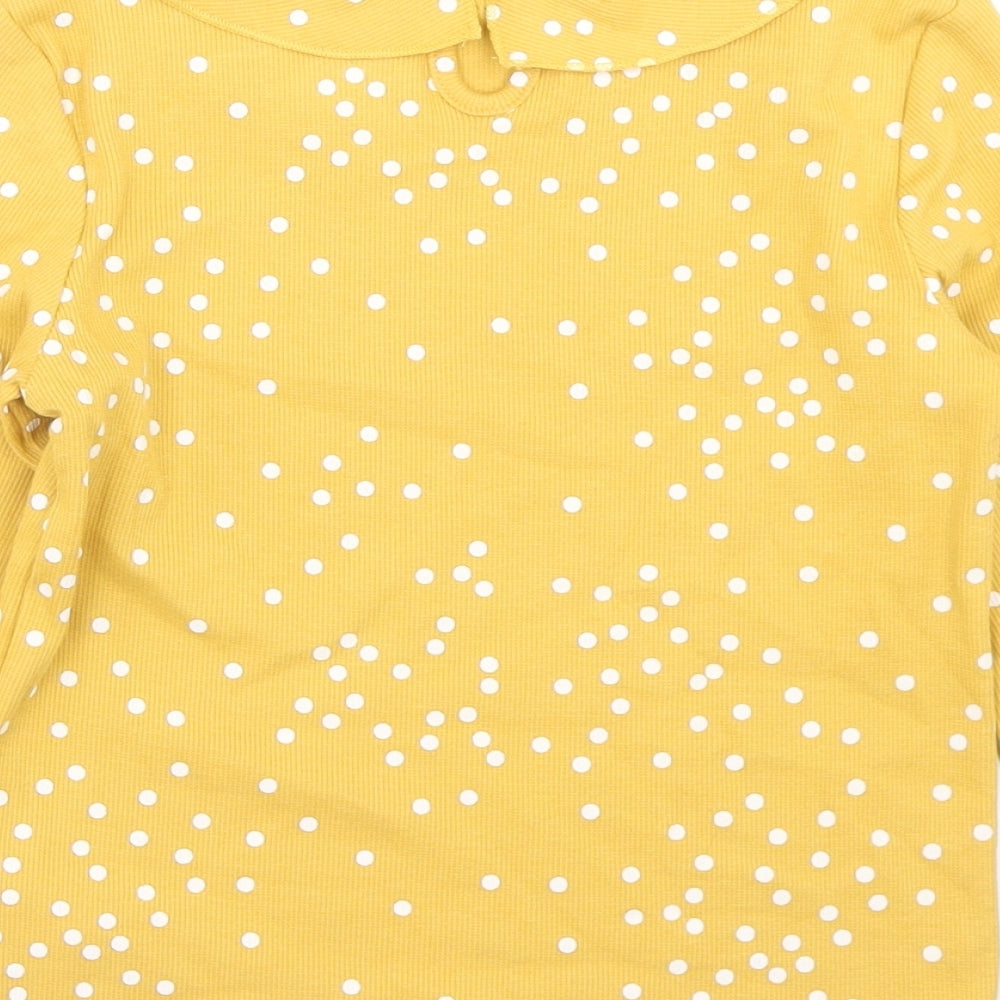 F&F Girls Yellow Polka Dot Cotton Basic T-Shirt Size 6-7 Years Collared Button