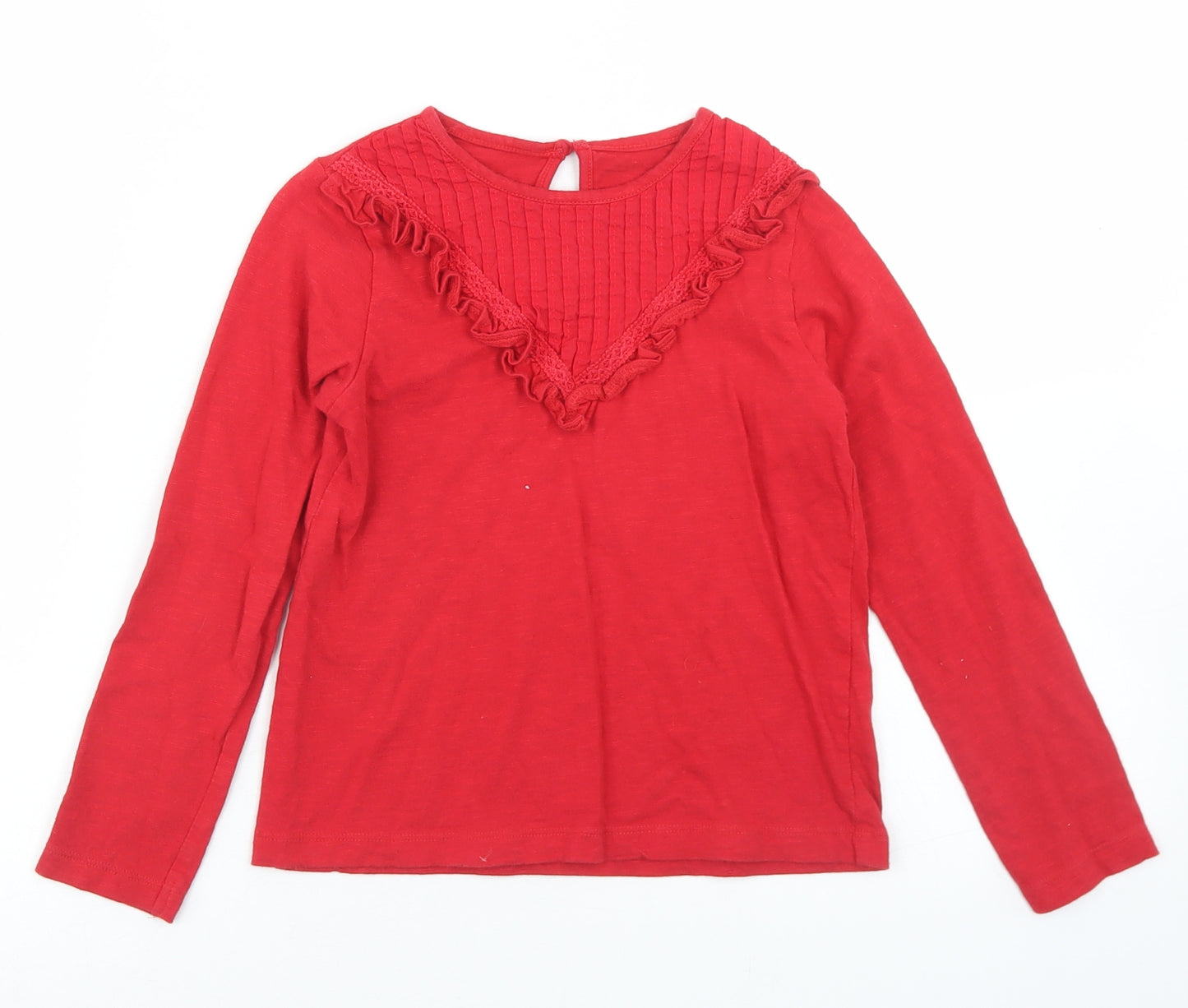 Dunnes Stores Girls Red  Cotton Basic T-Shirt Size 6-7 Years Round Neck Button