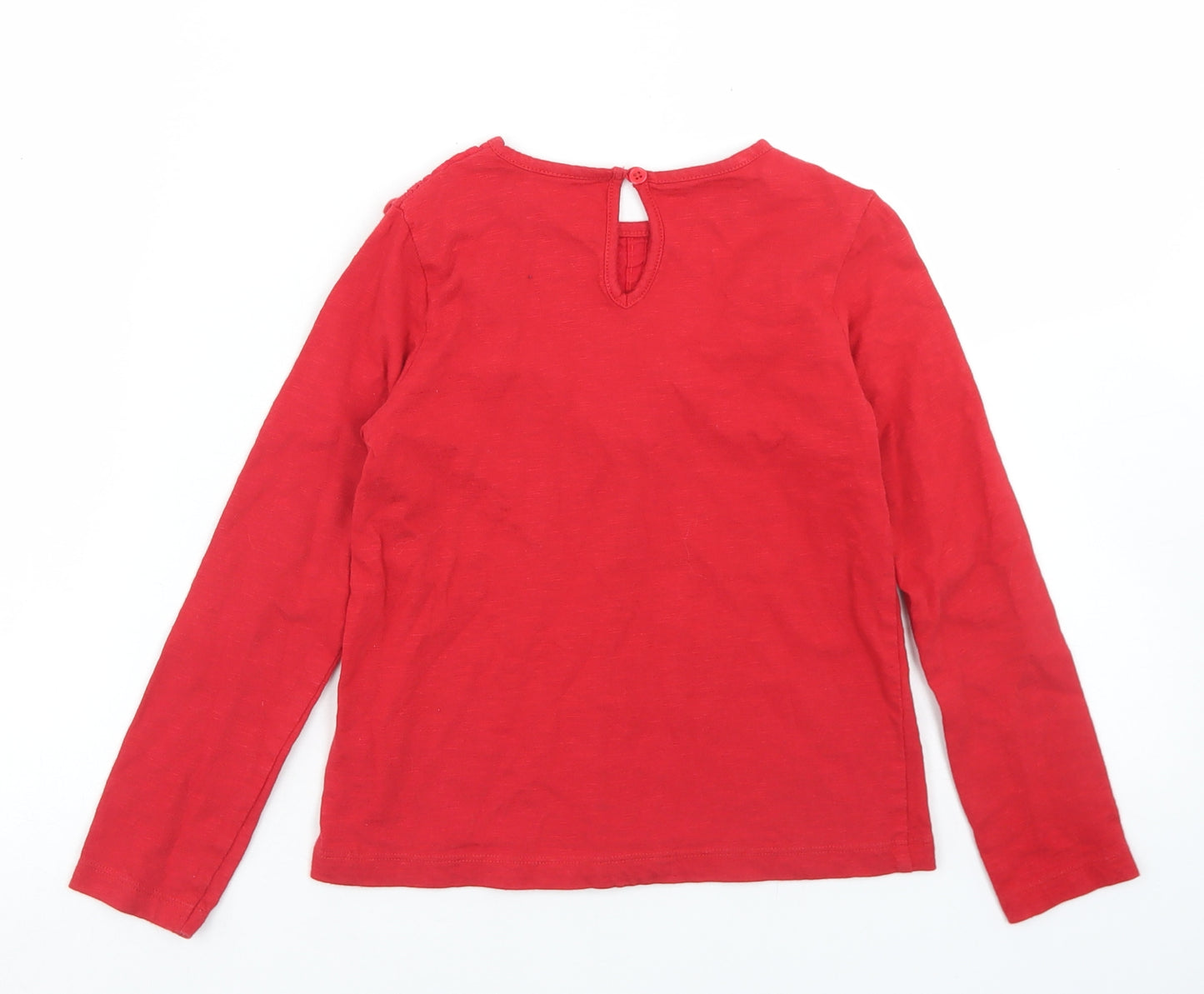Dunnes Stores Girls Red  Cotton Basic T-Shirt Size 6-7 Years Round Neck Button